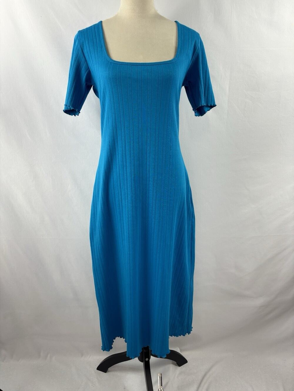 Wray Gwen Dress Aqua Blue Teal Large Short Sleeve Pima Cotton Ribbed Scoop Neck